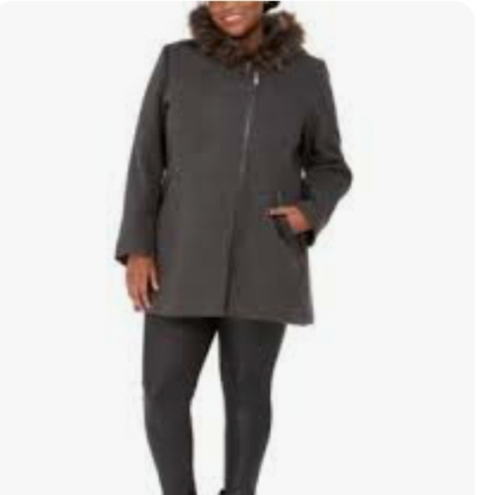 NWT Maralyn & Me Jacket Hooded Fur Trim Gray Coat